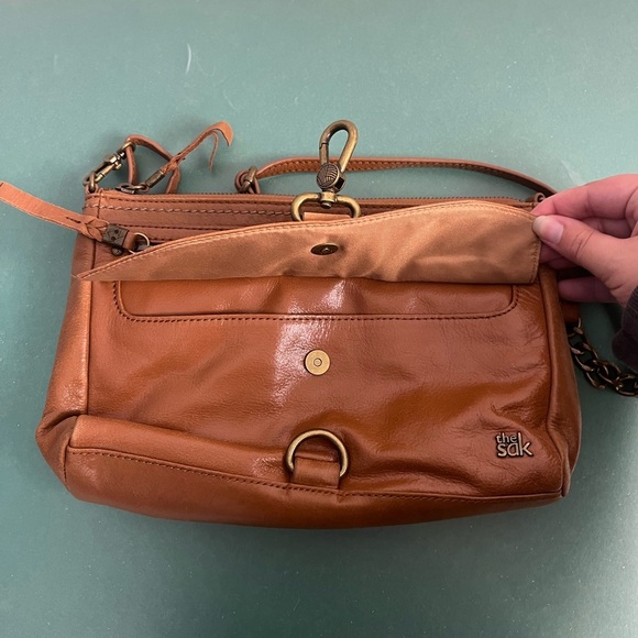 The Sak brown/tan Leather Shoulder Bag Convertible Crossbody Boho Vintage Chic - Picture 7 of 8